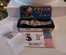 RARO RELOJ DE PULSERA FELIX THE CAT 1998 con eslabones de hojalata y correa extra