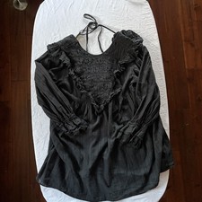Urban Outfitters Black Smocked Peasant Babydoll Dress Puff Sleeves