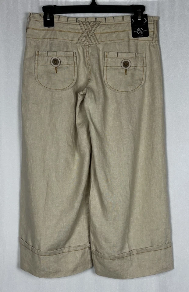 XOXO Women’s Size 0 100% Linen Culottes Capri Pants Tan - Image 2 of 4