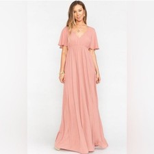 Show Me Your Mumu Maxi Dress Flutter Sleeve Empire Waist Pink Large Wedding