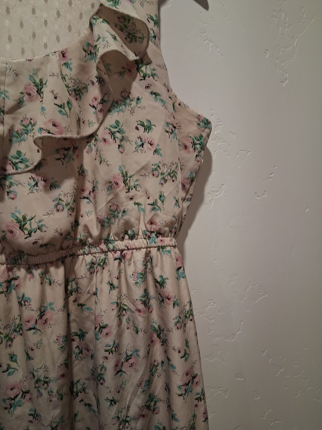 MAURICES Wmn's Plus Sz 0 Tan Floral Lace Mesh Sleeveless Dress Ruffle Easter image 2