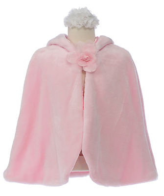 New Little Girl Faux Fur Hooded Cape Pink for Holiday Formal Dress 10  12
