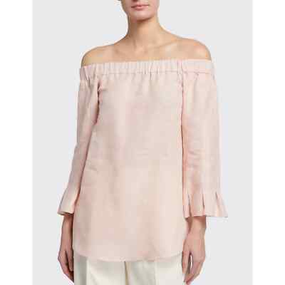 AKRIS Punto Size 6 Carmen Off The Shoulder 100% Linen Blouse Pink Top