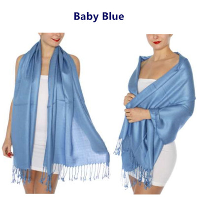 2PLY Long 78X28 Solid Silky Pashmina Shawl Wrap Stole Wool Feel Scarf 