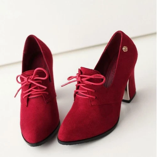 Womens Pointed Toe Shoes High Heels Lace-Up Oxfords Suede Fabric Ankle Boots^.^* - Picture 12 of 23