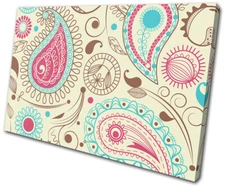 Floral Paisley Design Pastel Pink Abstract SINGLE CANVAS WALL ART Picture Print