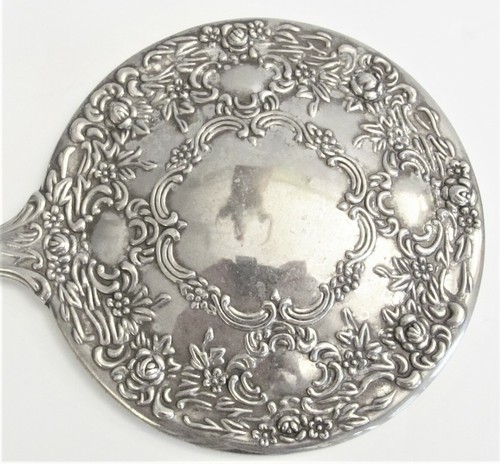 Antique Silver Plate Hand Magic Mirror Covered with 850+ Crystals Rhinestone Art - Picture 5 of 10