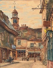 Watercolour Old Town Clock Whitby Yorkshire by John Dobby Walker