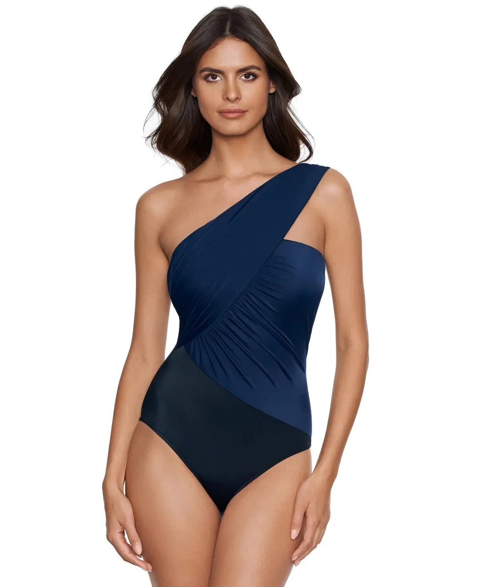 MagicSuit Women's Swimwear Solid Colorblock Goddess One Shoulder Underwire  NAVY