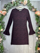 MICHAEL Kors Dress Floral Mesh Print Bell Sleeves Burgundy Black Bodycon Small