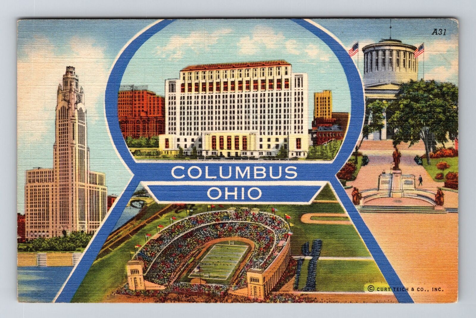 Columbus OH-Ohio, Landmark General Greetings, Vintage Postcard