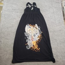 S-Twelve Dress Womens XS Black Maxi Tank V-neck Graphic Sleeveless Rhinestone