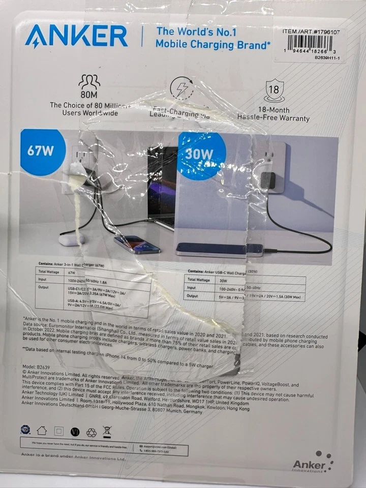 Anker 3-Port 67W GaN Wall Charger - Black - Image 2 of 3