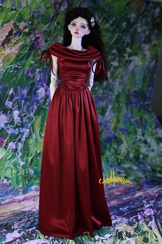 1/3 SD16 SID EID BJD Kleidung schimmerndes Abendkleid gestapelter Ausschnitt rot schwarz weiß - Bild 9 von 12