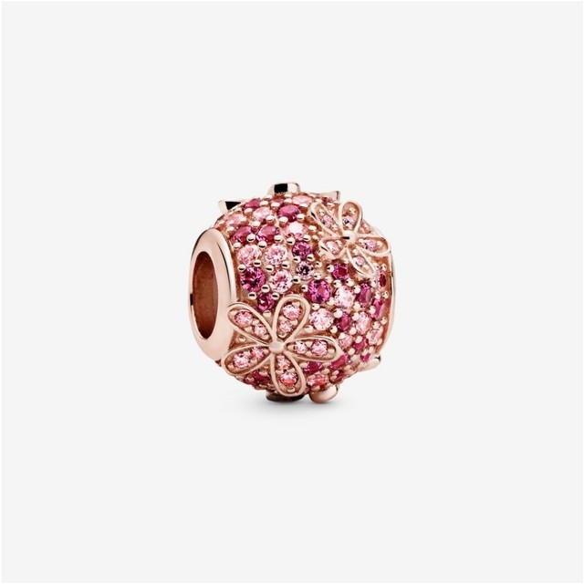 Rose Gold Pink Pave Daisy Flower Charm 