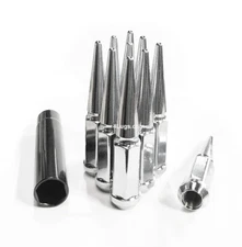 20Pc 4.5" TALL CHROME M12x1.5 SOLID SPIKE LUG NUT+KEY FIT CHEVROLET GMC & MORE