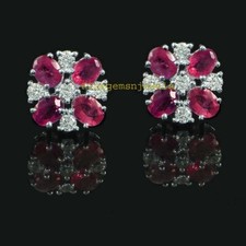 Natural Ruby  CZ Gemstones with 925 Sterling Silver Cufflinks For Men's 4491