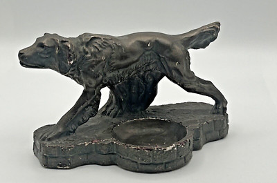 VTG Pointer Hunting Dog Ashtray, Plaster over Cast Metal (Bronze??)  Unbranded ~