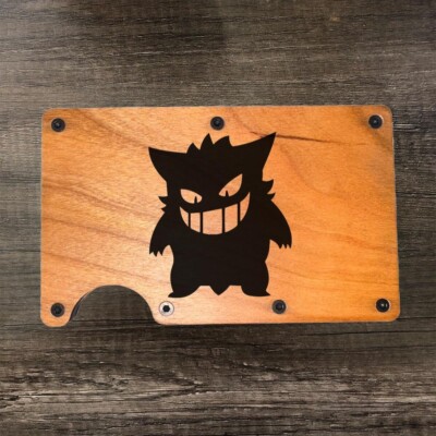 Wood Wallet Minimalist Laser Engraved with GENGAR