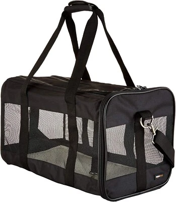 AMAZONBASICS Large Size Soft-Sided Mesh Travel Pet Carrier for Cat Dog Black Up To 22 pounds
