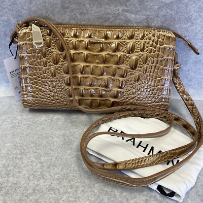 Brahmin Sienna Crossbody TOBACCO Melbourne Tan Credit Cards Croc-Emb NEW $195