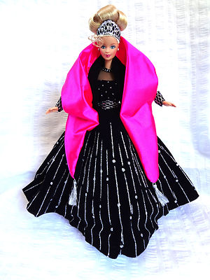 Barbie Doll Holidays Dressed Black Glitter Gown Pink Wrap Shawl Blonde Hair  | eBay