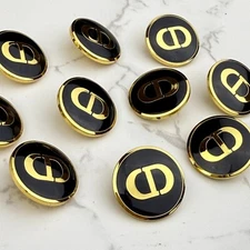 10 CHRISTIAN DIOR BLACK & GOLD BUTTONS CD LOGO VINTAGE METAL ROUND 18MM