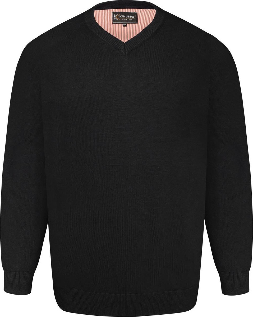 Kam Mens V-Neck Knitted Lightweight Jumper in Black 3XL 4XL 5XL
