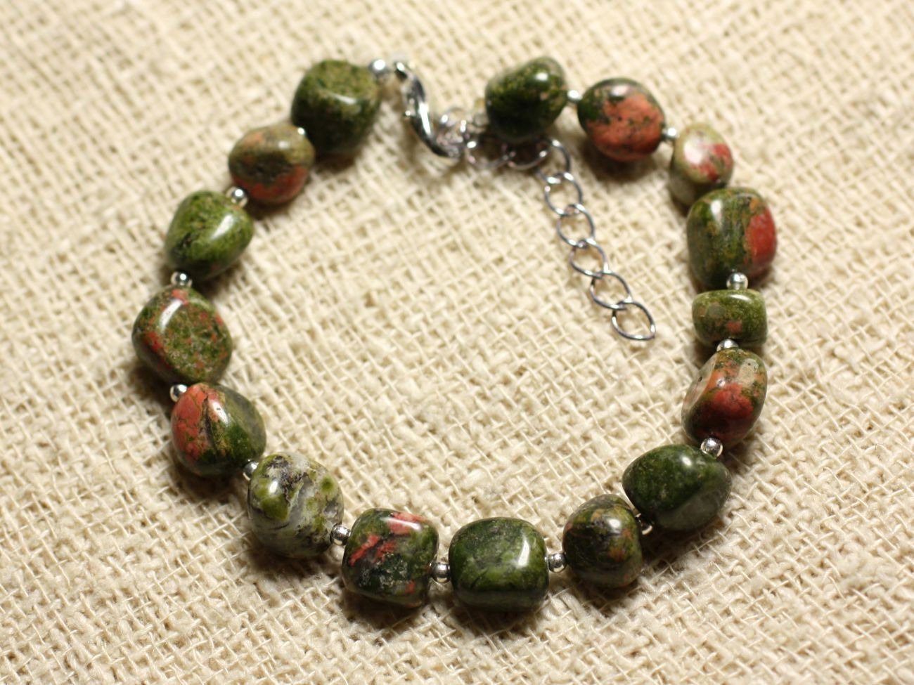 Bracelet unakite 8mm et argent 925 le cadeau d'anniversaire idéal pour elle