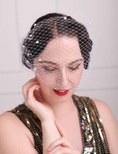 Bridal Short Veil with Pearl Comb White Single-layered Birdcage Veil for Wedd...