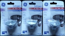 Lot of 3 GE Halogen Flood Bulb 20w 12 Volts MR16