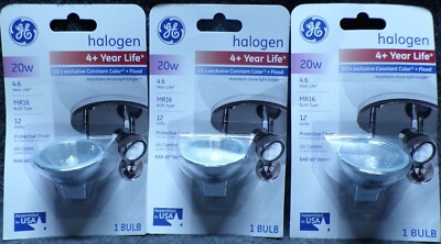 Lot of 3 GE Halogen Flood Bulb 20w 12 Volts MR16
