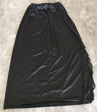 Vintage Sears Slip Skirt Women Black Satin Lace Fairy Grunge Whimsigoth Lingerie