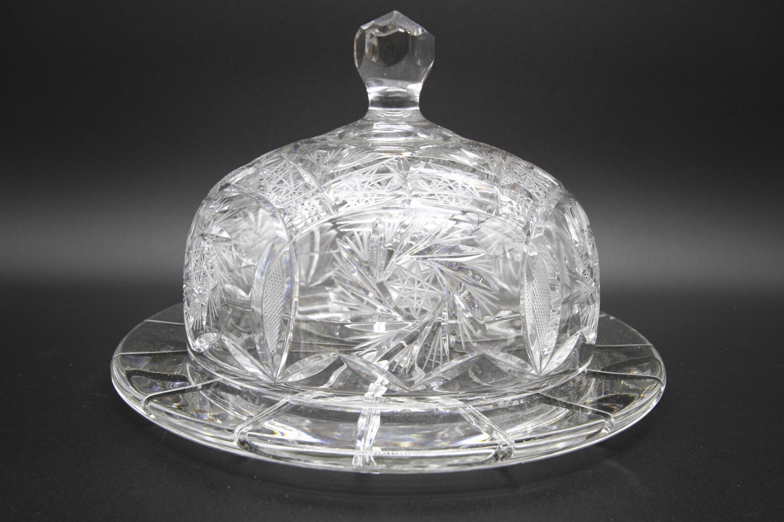 Crystal Cake Dish Atomic Pinwheel Heavy Deep Brilliant Cut 12" w x 8" h