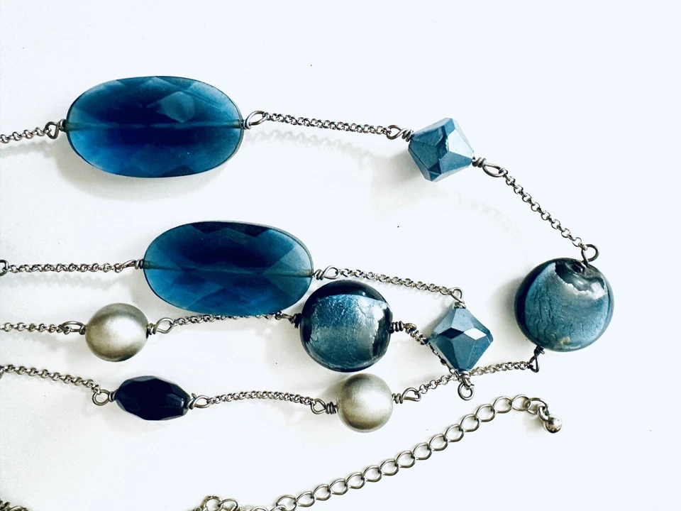 Lia Sophia “Voyage” Long Necklace with Blue/Gray/Purple Glass & Resin Beads 47” - Image 3 of 4