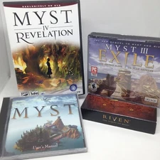 OLD MAC TECH CD-ROM LOT Broderbund MYST EXILE RIVEN REVELATION discs manuals OSX