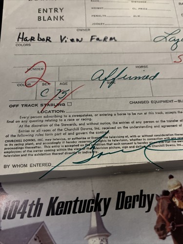 1978 Original Affirmed Kentucky Derby Race Entry Form Program Triple Crown Win - Picture 5 of 11