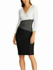 RALPH LAUREN Women's Black Gray White Tea-Length DRESS SZ 0P Petites Stretch NWT