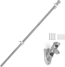 Silver 6FT Flag Kit Heavy Duty Bracket Metal Pole W/ 2Rotating Rings For Garden