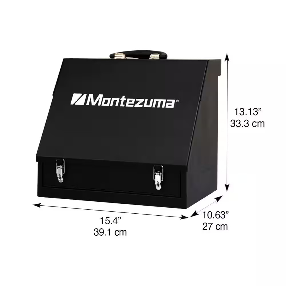 Montezuma 15 In. W Portable Tool Box Black Powder Coated Dual Steel Lockable