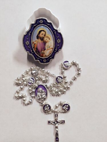 ROSARY OF ST. GIUSEPPE SILVER METAL CM 35 WITH DELUXE BOX  - Picture 1 of 3