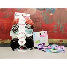 Lot of Scunci 6 Scrunchies Hair Ties Assorted Colors 1 Headwrap w/ Button Soft