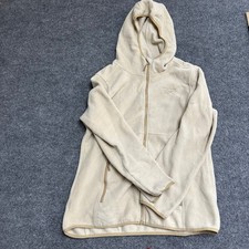 Reebok Hoodie Womens Size L Cream Fleece Full Zip Embroidered Logo Casual Jacket