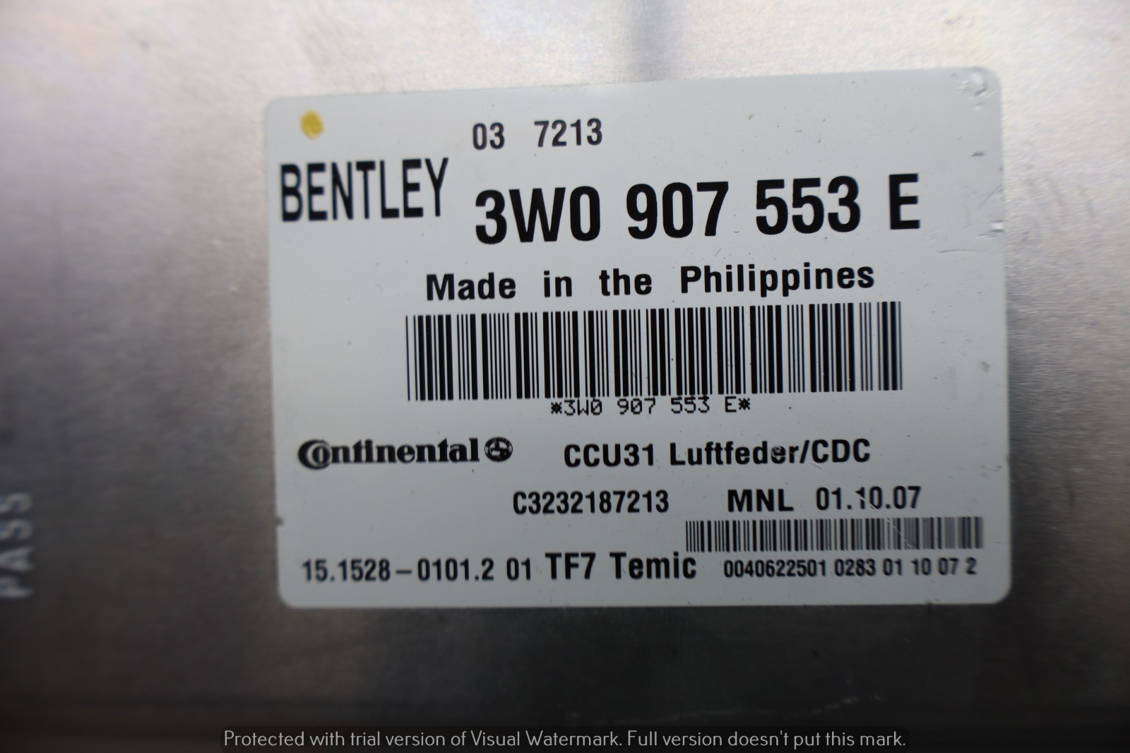 Bentley Continental GT Speed 2008-2010 Air suspension module P/N 3W0907553E