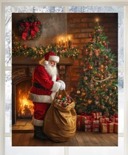 Santa & Christmas Tree WINDOW CLING Size 10.2" Vinyl