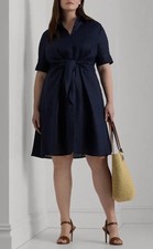 Lauren Ralph Lauren  Navy blue Linen Front Tie Linen Shirtdress Size 18