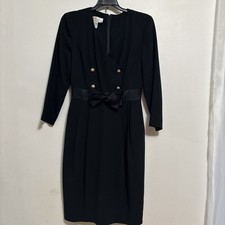 Talbots Women Little Black Dress Pleated Knee Length Party A-Line belted size 4