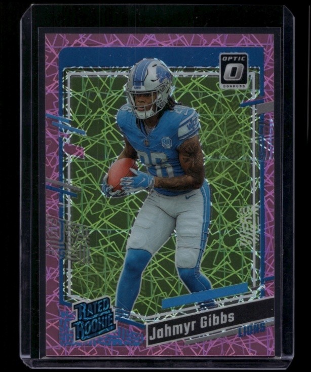 2023 Panini Donruss Optic Football Jahmyr Gibbs #236 RC Rookie Pink Velocity /79