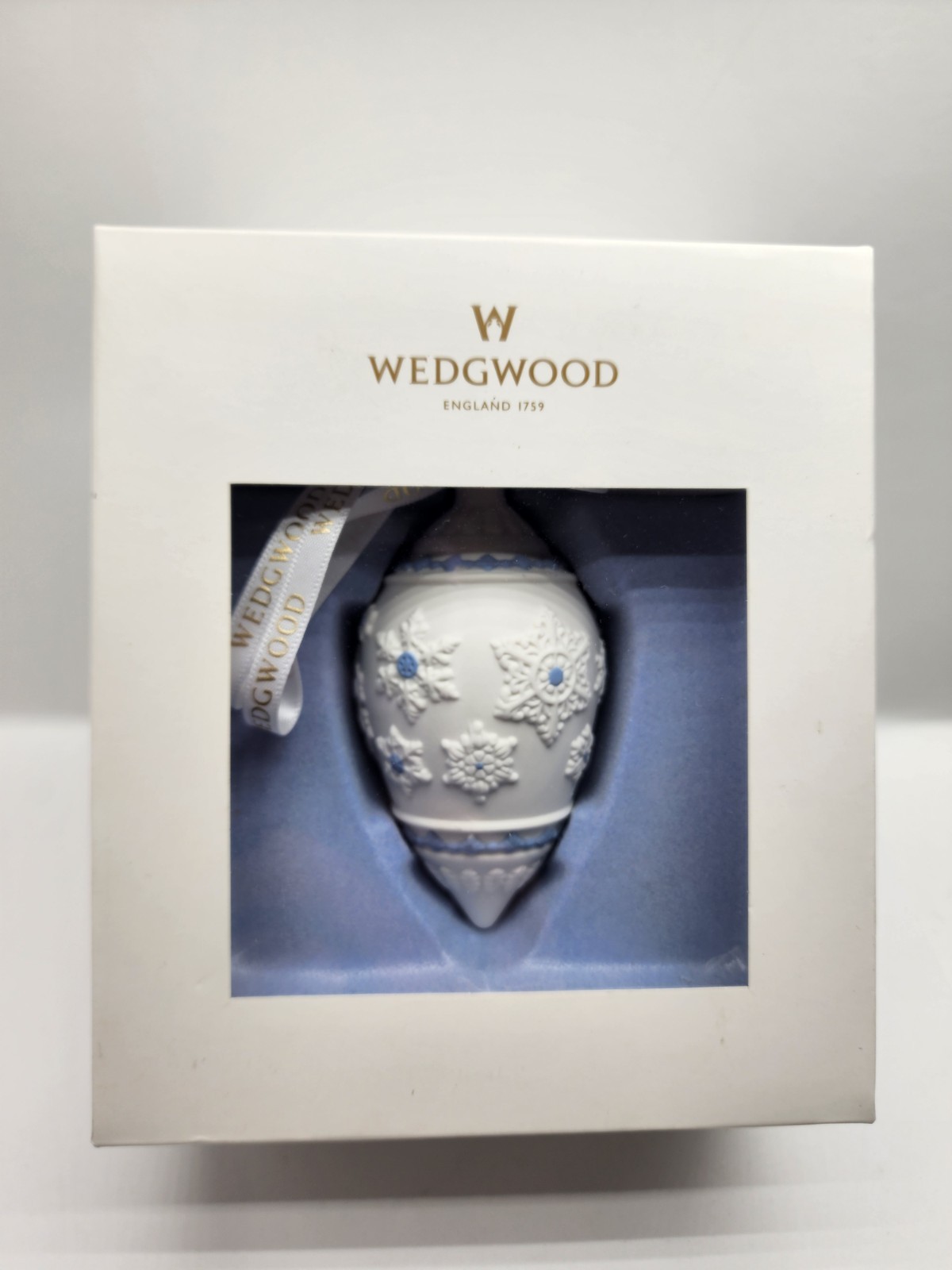 Wedgwood White Blue Tear Drop Snowflake Holiday Ornament in Gift Box