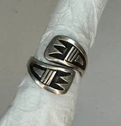 Native American Silver Bypass Overlay Design Wrap Ring, Sz. 7-3/4, Vintage (S5